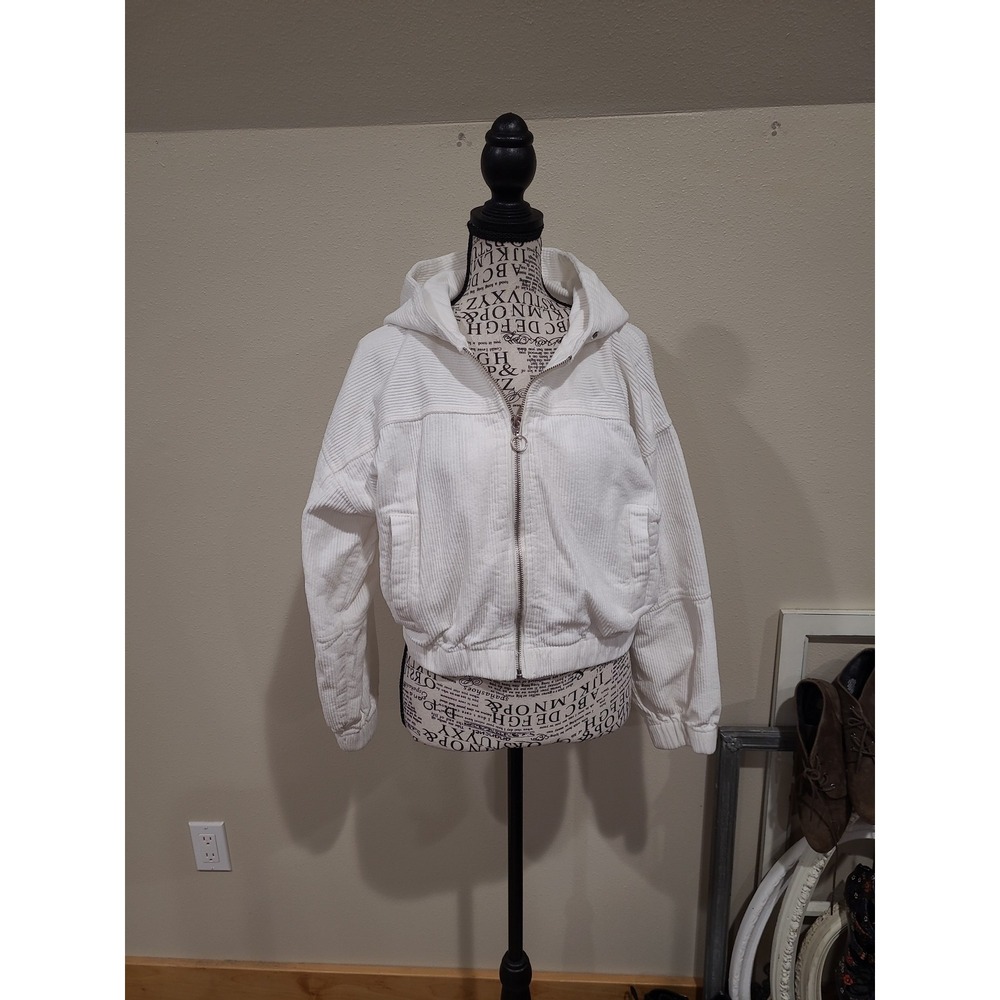 Forever‎ 21 white hooded corduroy jacket cropped fit Women SZ S coastal nautical